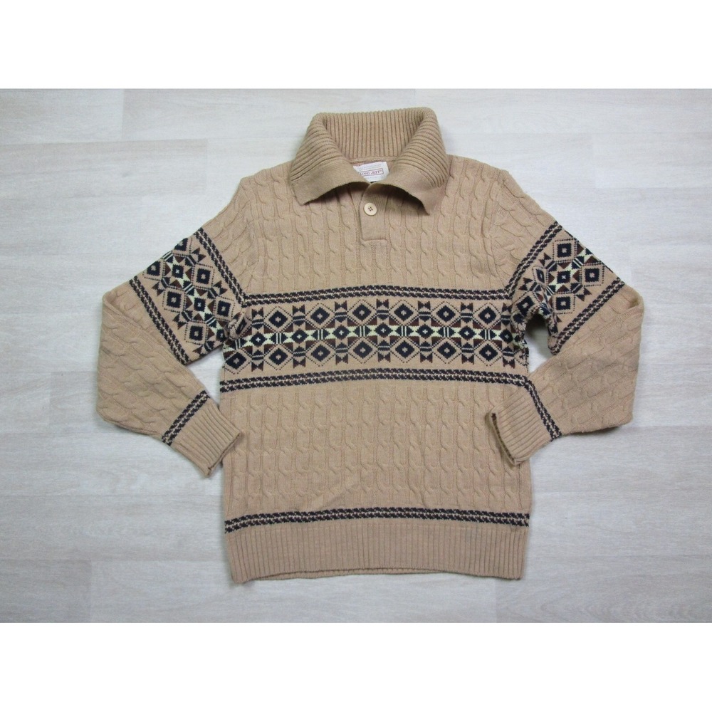 Vintage Lord-Jeff Knit Sweater (L) Shawl‎ Collar Wintuk Orlon USA Fair-Isle